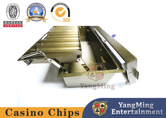 Metal Plated Yellow 14 Grid Chip Tray Double Layer Locked Poker Chip Float