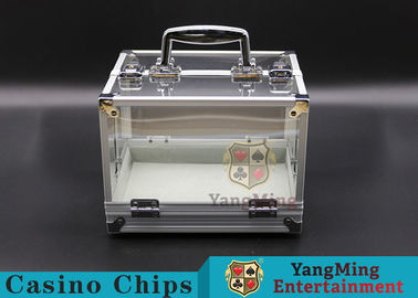 주문 600PCS 두배 오픈 핸들 텍사스 칩 로크 가능 지폐 박스 / 알루미늄 합금 프레임 높은 투명성 체스 방 온라인 제조
