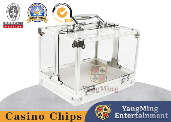 주문 600PCS 양면 개방형 손잡이 텍사스 칩 박스 알루미늄 합금 프레임 고투명 체스룸 40mm 칩 박스 재고 온라인 제조